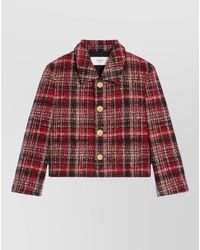 Celine - Charlotte Cropped Check Jacket Long Sleeves - Lyst