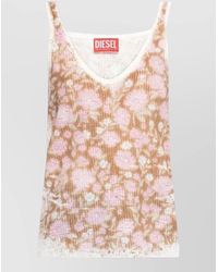 DIESEL - Floral Ribbed Knit Sleeveless V Neck Top - Lyst