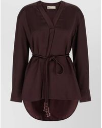 Tory Burch - Satin Dress V Neckline Waist Tie - Lyst