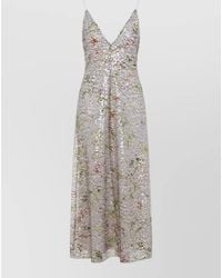 Alberta Ferretti - Floral Sequin V-Neck Midi Dress - Lyst