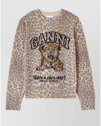 Ganni - Wool Crewneck Sweater Leopard Motif Tiger - Lyst