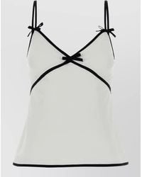 Moschino - Crepe Top Sheer V Neckline Bow Trim - Lyst