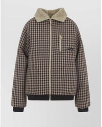 Miu Miu - Checkered Long Sleeve Jacket With Shearling Collar - Lyst