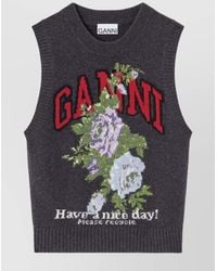 Ganni - Floral-Print Wool Vest - Lyst