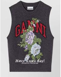 Ganni - Floral-Print Wool Vest - Lyst