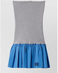 Miu Miu - Pleated Two-Tone Mini Skirt With Poplin And Jersey - Lyst