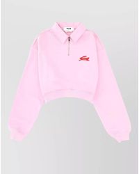 MSGM - Cropped Collared Cotton Sweatshirt - Lyst