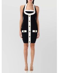 Balmain - Viscose Blend Sleeveless Square Neck Mini Dress - Lyst