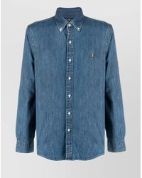 Ralph Lauren - Button-Down Collar Denim Shirt With Curved Hem - Lyst