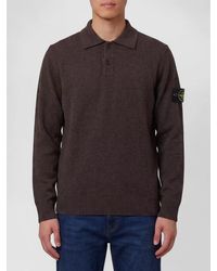 Stone Island - Virgin Wool Long Sleeve Polo Shirt - Lyst