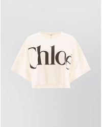 Chloé - Cotton Oversized Cropped Logo Print T-Shirt - Lyst