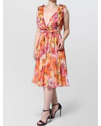 Dolce & Gabbana - Silk Floral-Print Sleeveless V-Neck Midi Dress - Lyst