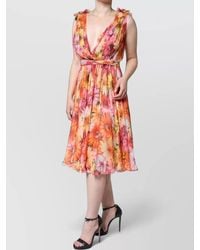 Dolce & Gabbana - Silk Floral-Print Sleeveless V-Neck Midi Dress - Lyst