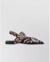 Ganni - Leopard Print Buckle Ballerina Sandals - Lyst