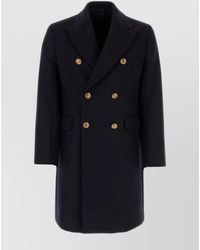 Prada - Wool Blend Coat With Back Slit And Double-Breasted Design - Lyst