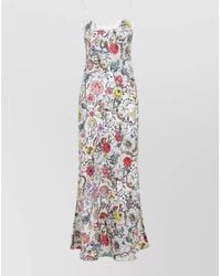Roberto Cavalli - Silk Floral Print Scalloped Neckline Fine Strap Flared Hem Maxi Dress - Lyst