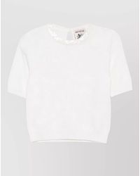 Semicouture - Wool Cashmere Sequin-Embellished Short-Sleeve Sweater - Lyst