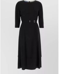Prada - Silk Blend Long-Sleeve Midi Dress - Lyst