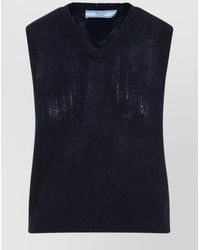 Prada - Cashmere Semi-Sheer Knitted V-Neck Sleeveless Top - Lyst