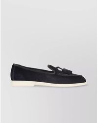 Santoni - Suede Loafers With Tassel Detail And Contrast Sole - Lyst