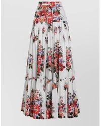 Dolce & Gabbana - Cotton Floral Print Pleated Maxi Skirt - Lyst