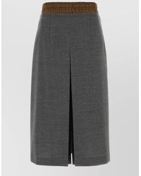 Prada - Virgin Wool Pleated Midi Straight Skirt - Lyst