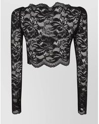 Rabanne - Floral Lace Cropped Long-Sleeve Top - Lyst