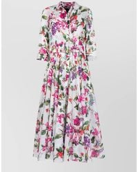 Samantha Sung - Floral Midi Dress Belted Waist Pleated - Lyst