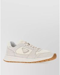 Prada - Leather And Suede Low-Top Sneakers - Lyst