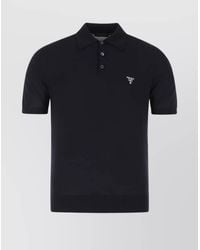 Prada - Wool Short-Sleeve Knit Polo Shirt - Lyst