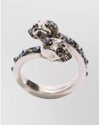 McQueen - Wrap-Around Skull Ring Adorned Gemstone Embellishments - Lyst
