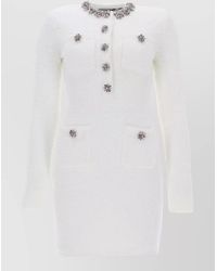 Self-Portrait - Mini Dress Jewel Buttons Front Pockets Neckline - Lyst