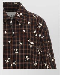 Ganni - Floral-Embroidered Checked Bomber Jacket - Lyst