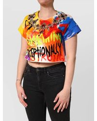 Dolce & Gabbana - Cotton Crystal-Embellished Cropped Jersey Top - Lyst