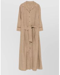 120% Lino - Linen Dress Belted Waist Pleated Design - Lyst