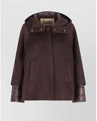 Herno - Hooded Cape With Front Pockets And Padded Cuffs - Lyst