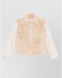 Herno - Short Jacket Faux Fur Texture High Collar - Lyst