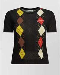 Ganni - Argyle Knit Crewneck Short Sleeve Sweater - Lyst
