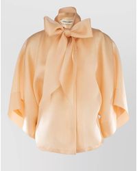 Alberta Ferretti - Shirt Puff Sleeves Sheer Fabric Bow Detail - Lyst