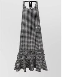 Ganni - Crinkled Check Long Dress - Lyst
