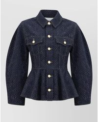 Ganni - Denim Tweed Peplum Jacket - Lyst