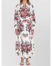Dolce & Gabbana - Cotton Floral Print Pleated Maxi Skirt - Lyst