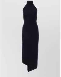 Fendi - Wool Ribbed-Knit Sleeveless High-Neck Open-Back Asymmetric Midi Dress - Lyst