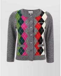 Ganni - Cashmere Checked Round Neck Long Sleeve Cardigan - Lyst