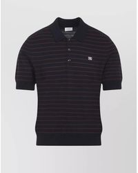Celine - Striped Short-Sleeved Polo Sweater With Ribbed Hem - Lyst