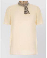 Valentino Garavani - Silk Embellished High Neck Short Sleeve Blouse - Lyst