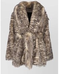 Entire studios - Faux Fur Long Sleeve Coat Belted Waist - Lyst