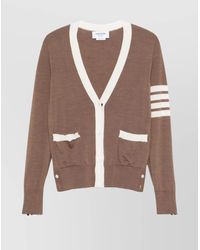 Thom Browne - Relaxed Fit V Neck Cardigan 4 Bar Stripe - Lyst
