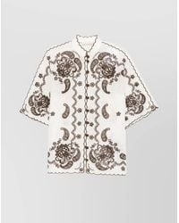 Zimmermann - Embroidered Linen Mock Neck Short-Sleeve Shirt - Lyst