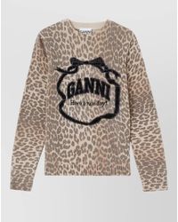 Ganni - Leopard Graphic Crewneck Sweater - Lyst